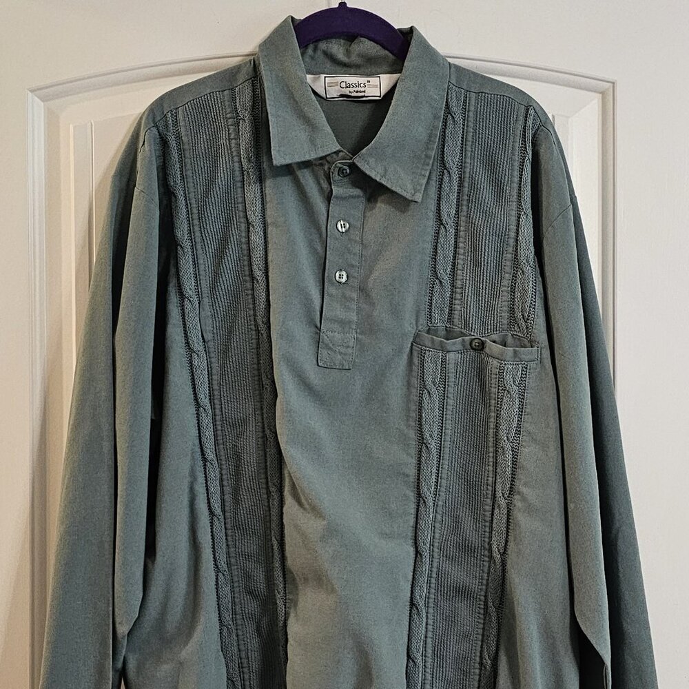 Vintage Men's Classics by Palmland Collar Shirt Sage Green Banded Waist Size‎ XL